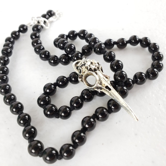 Magen's Fairytale Creations Jewelry - Black Jasper Bird Skull Necklace